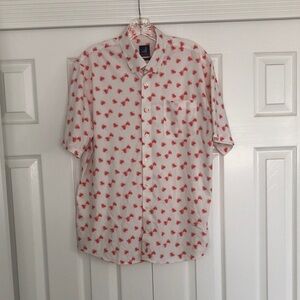 johnnie-O White Button Down Shirt with Red Palm Pattern